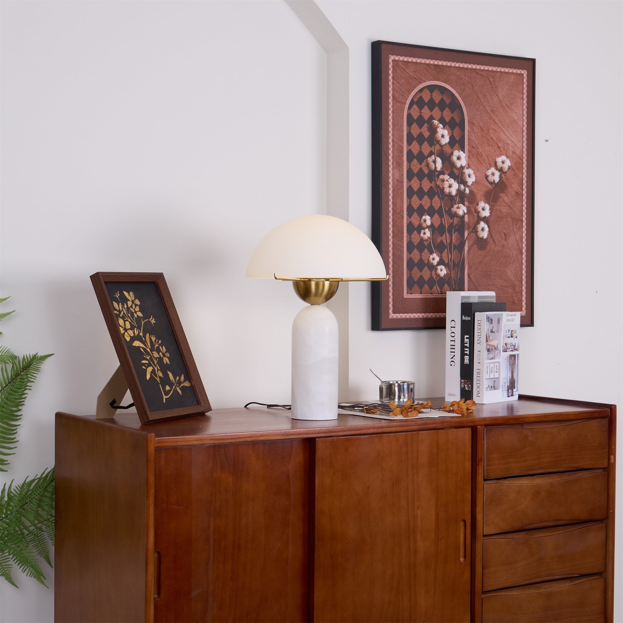 Modern Peono Alabaster Sphere Table Lamp Elegant Glass and Metal Nightstand Light