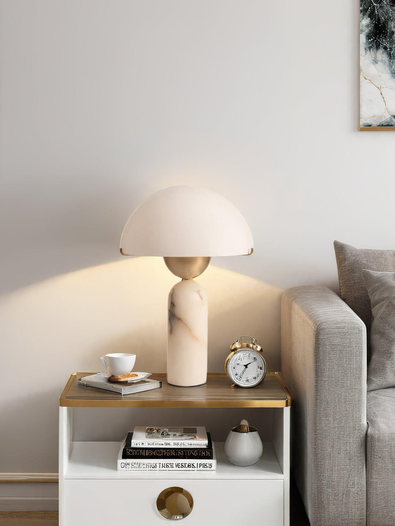Modern Peono Alabaster Sphere Table Lamp Elegant Glass and Metal Nightstand Light