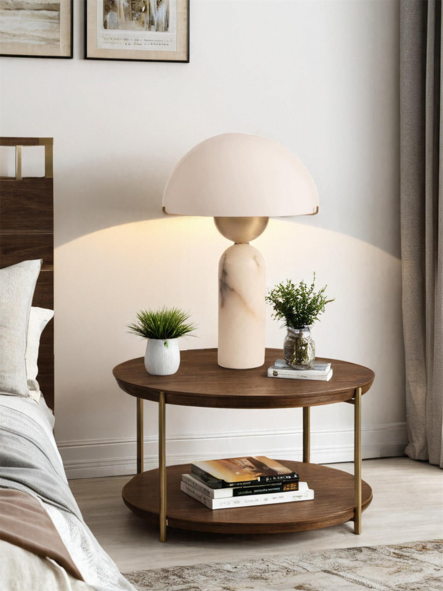 Modern Peono Alabaster Sphere Table Lamp Elegant Glass and Metal Nightstand Light