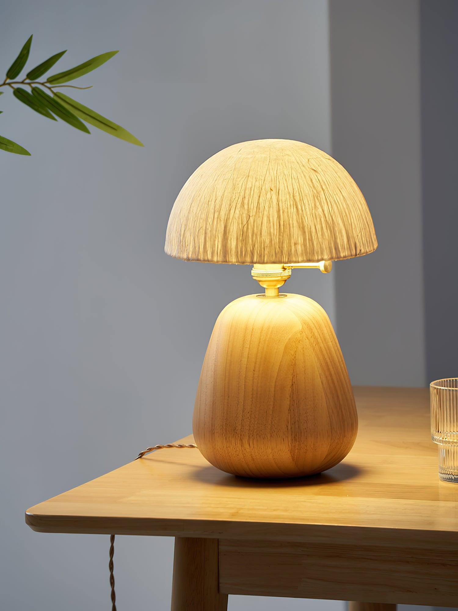 Minimalist Rice Paper Table Lamp Solid Wood Organic Design for Bedroom and Office Desk