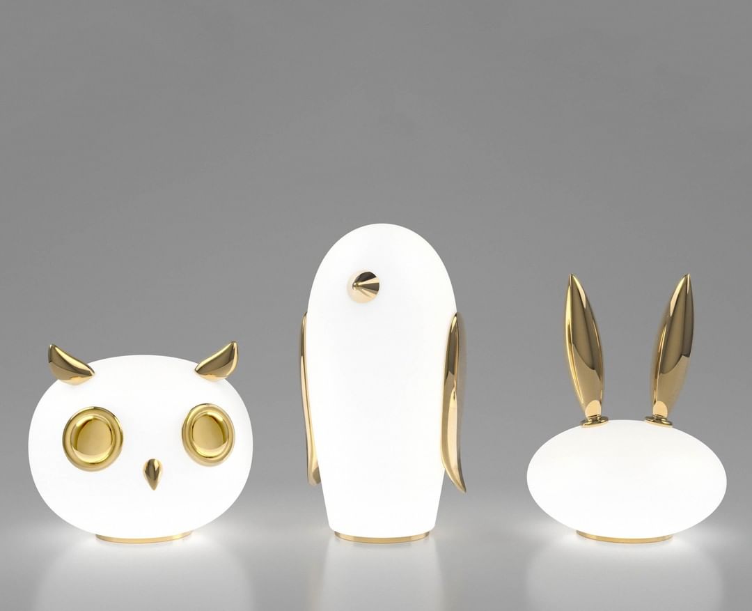Animal Shaped Glass Table Lamp Modern Owl Rabbit Penguin Gold Bedside Nightstand Light