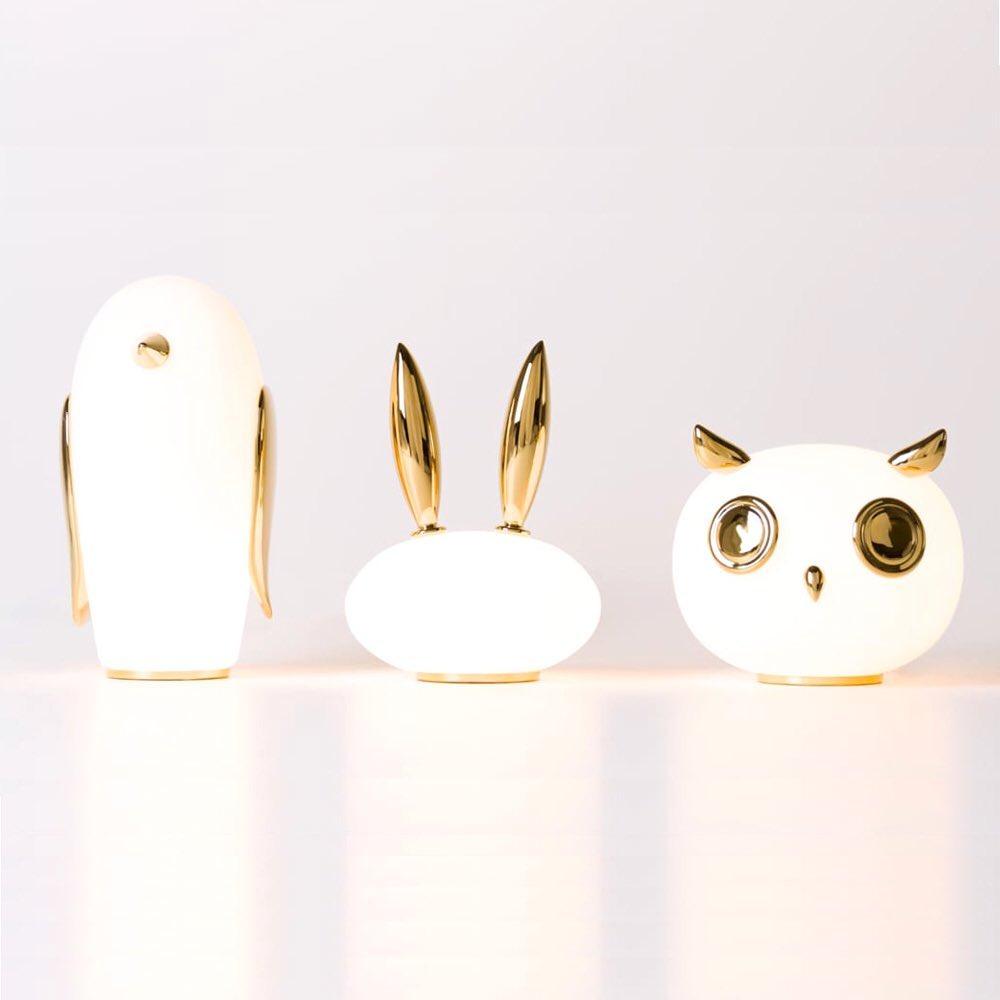 Animal Shaped Glass Table Lamp Modern Owl Rabbit Penguin Gold Bedside Nightstand Light
