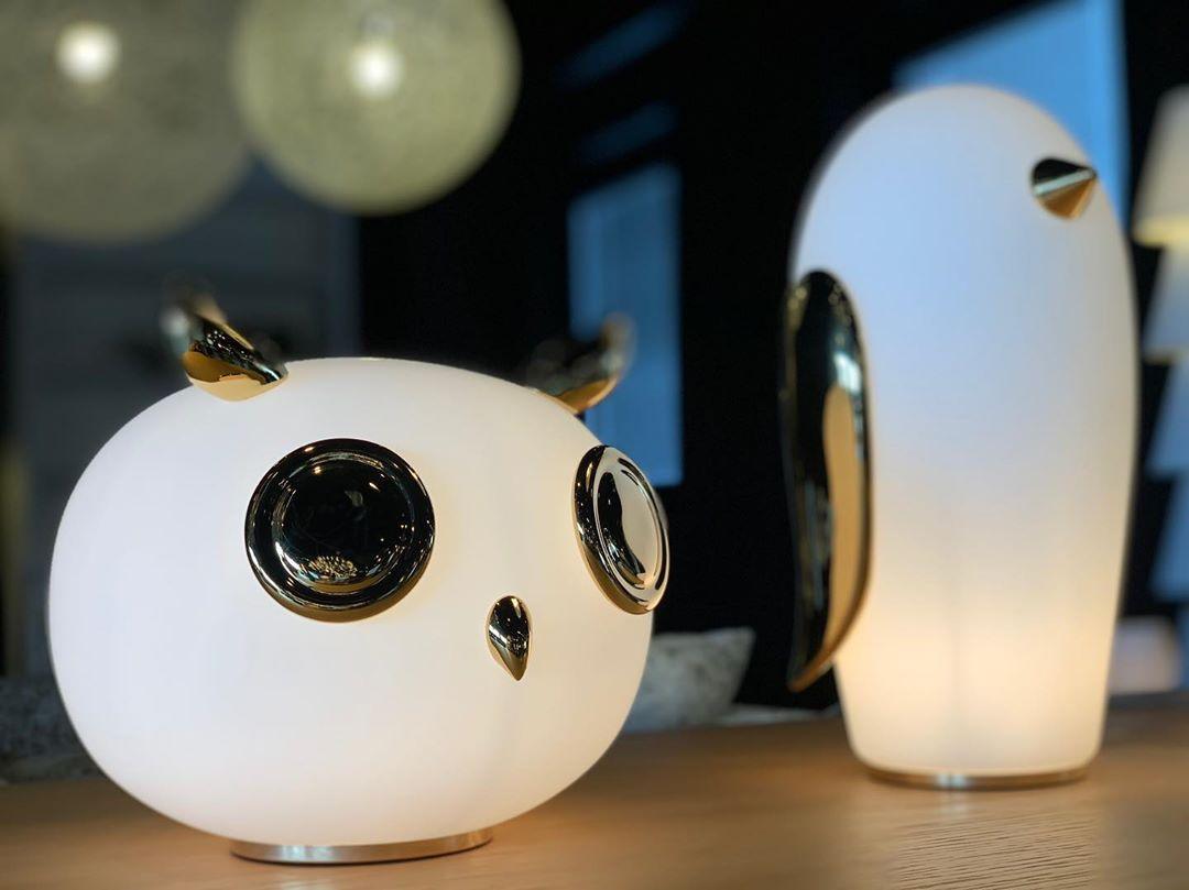 Animal Shaped Glass Table Lamp Modern Owl Rabbit Penguin Gold Bedside Nightstand Light