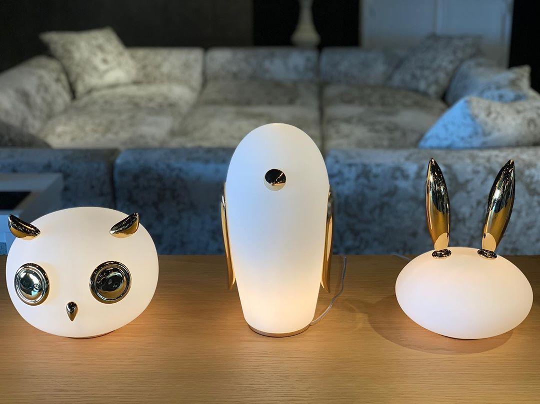 Animal Shaped Glass Table Lamp Modern Owl Rabbit Penguin Gold Bedside Nightstand Light