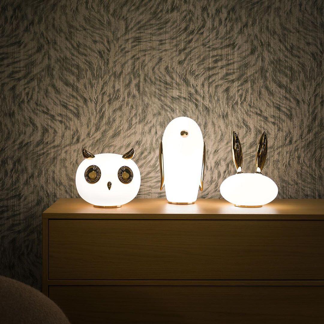 Animal Shaped Glass Table Lamp Modern Owl Rabbit Penguin Gold Bedside Nightstand Light