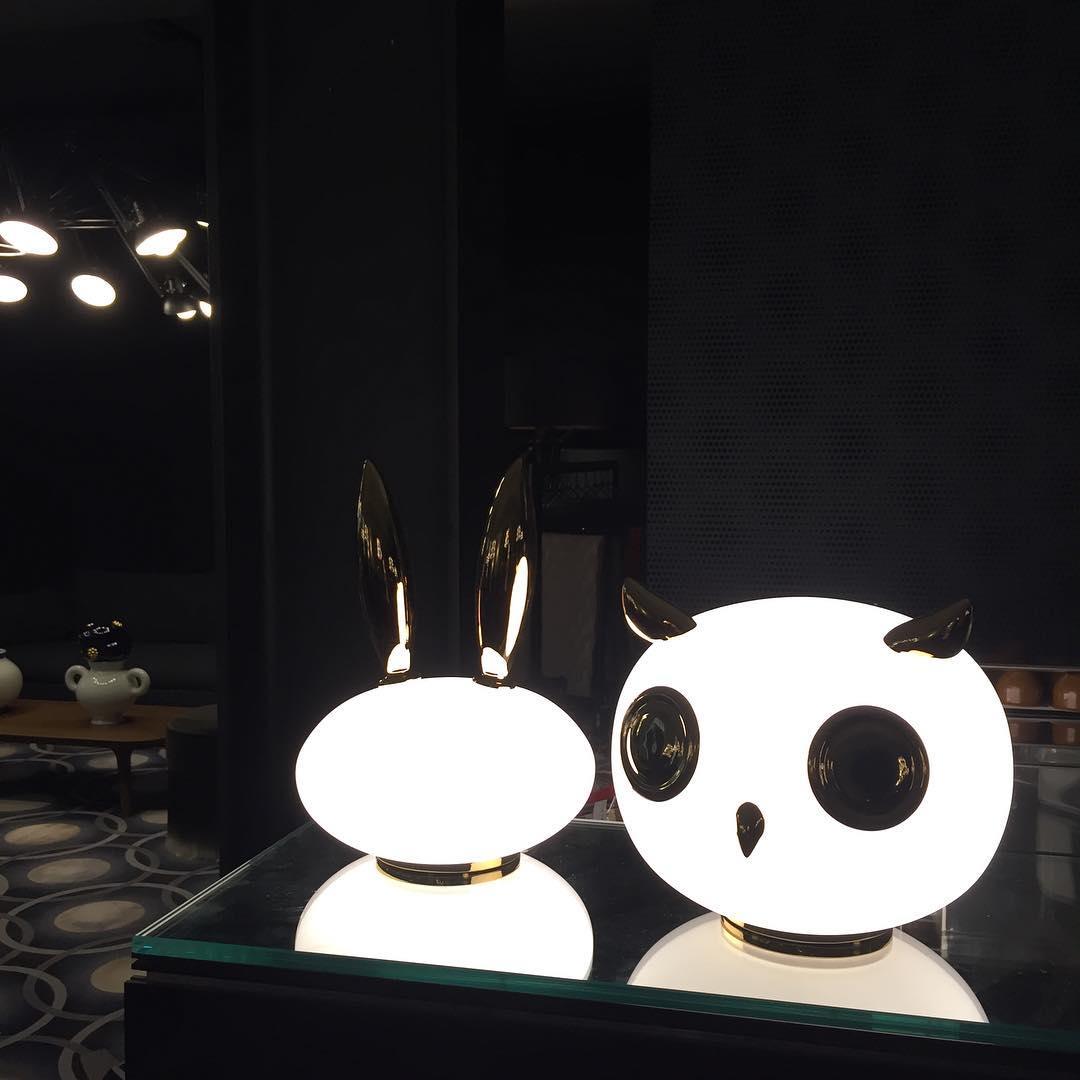 Animal Shaped Glass Table Lamp Modern Owl Rabbit Penguin Gold Bedside Nightstand Light