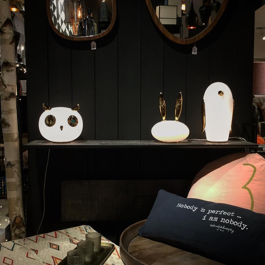 Animal Shaped Glass Table Lamp Modern Owl Rabbit Penguin Gold Bedside Nightstand Light