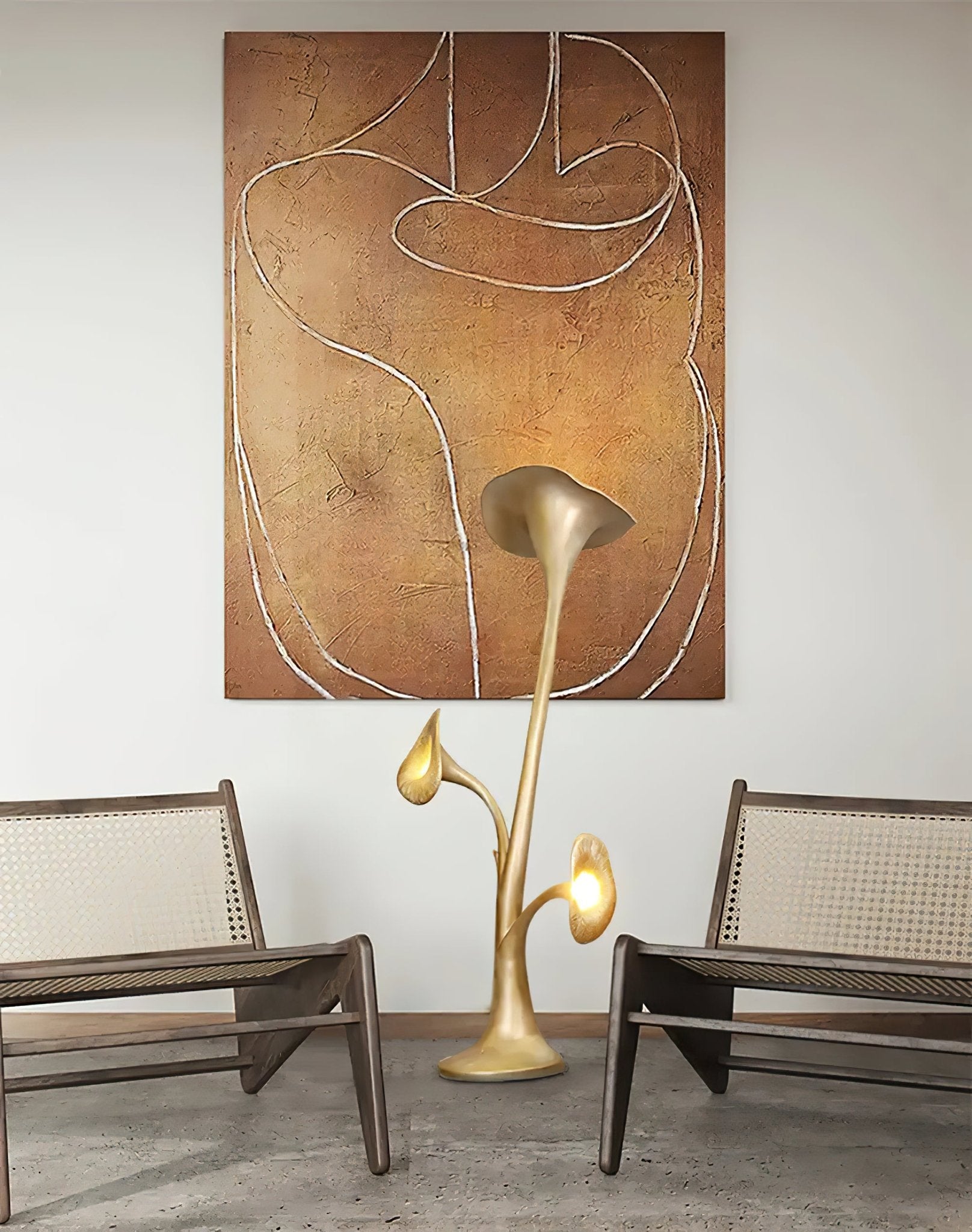 Modern Petunia Sculpture Torchiere Floor Lamp with Integrated LED Gold Finish