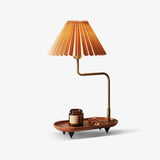 Nordic Wood Base Table Lamp with Pleated Fabric Shade and Candle Warmer Function