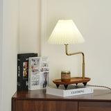 Nordic Wood Base Table Lamp with Pleated Fabric Shade and Candle Warmer Function
