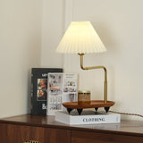 Nordic Wood Base Table Lamp with Pleated Fabric Shade and Candle Warmer Function