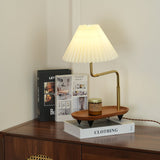 Nordic Wood Base Table Lamp with Pleated Fabric Shade and Candle Warmer Function
