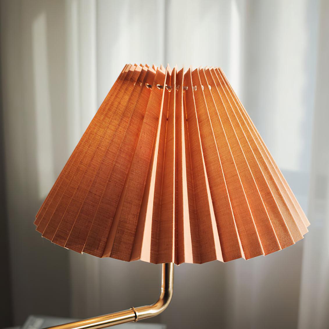 Nordic Wood Base Table Lamp with Pleated Fabric Shade and Candle Warmer Function