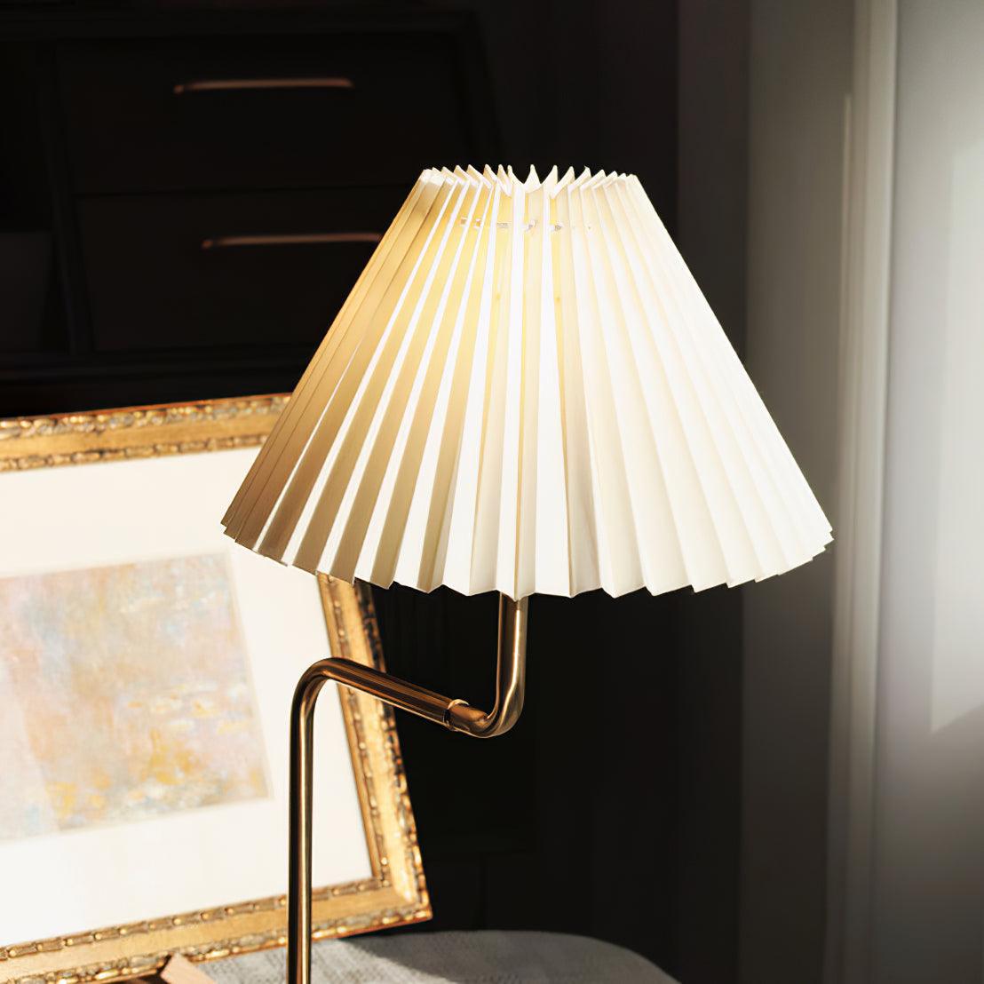 Nordic Wood Base Table Lamp with Pleated Fabric Shade and Candle Warmer Function