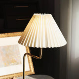 Nordic Wood Base Table Lamp with Pleated Fabric Shade and Candle Warmer Function