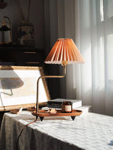 Nordic Wood Base Table Lamp with Pleated Fabric Shade and Candle Warmer Function