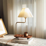 Nordic Wood Base Table Lamp with Pleated Fabric Shade and Candle Warmer Function