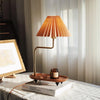 Nordic Wood Base Table Lamp with Pleated Fabric Shade and Candle Warmer Function