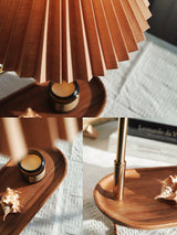 Nordic Wood Base Table Lamp with Pleated Fabric Shade and Candle Warmer Function