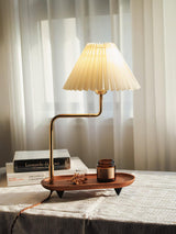 Nordic Wood Base Table Lamp with Pleated Fabric Shade and Candle Warmer Function