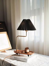 Nordic Wood Base Table Lamp with Pleated Fabric Shade and Candle Warmer Function