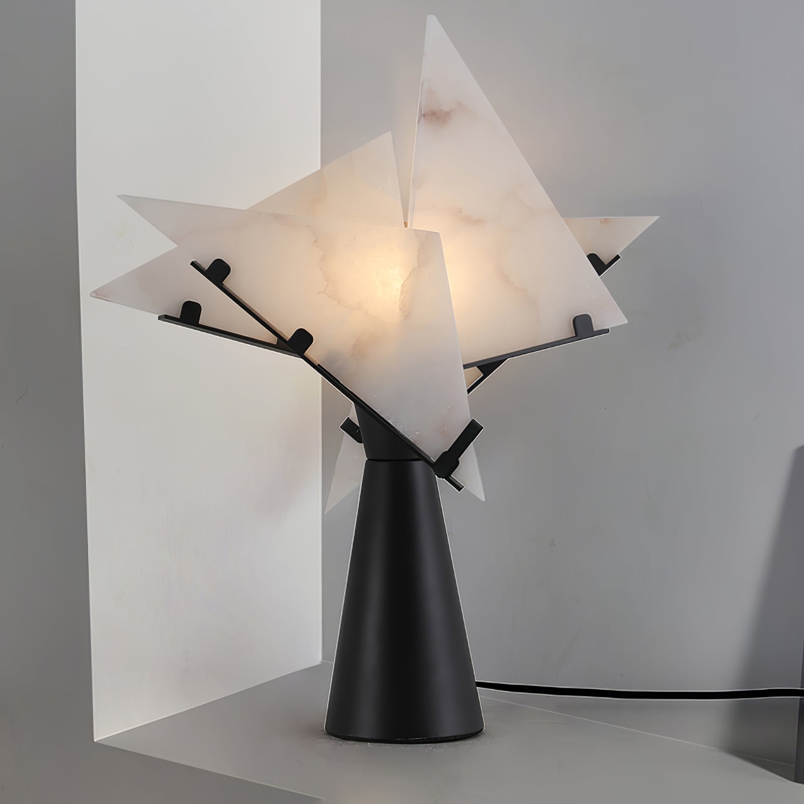 Modern Alabaster Accent Table Lamp Sculptural Natural Stone LED Desk Light