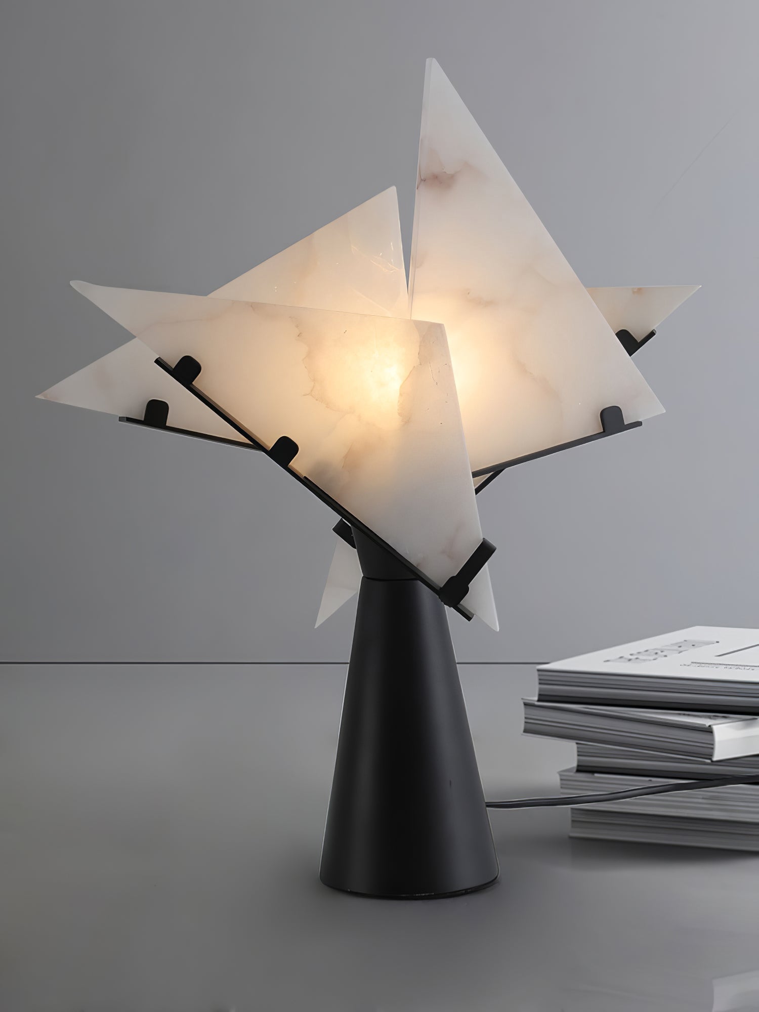 Modern Alabaster Accent Table Lamp Sculptural Natural Stone LED Desk Light