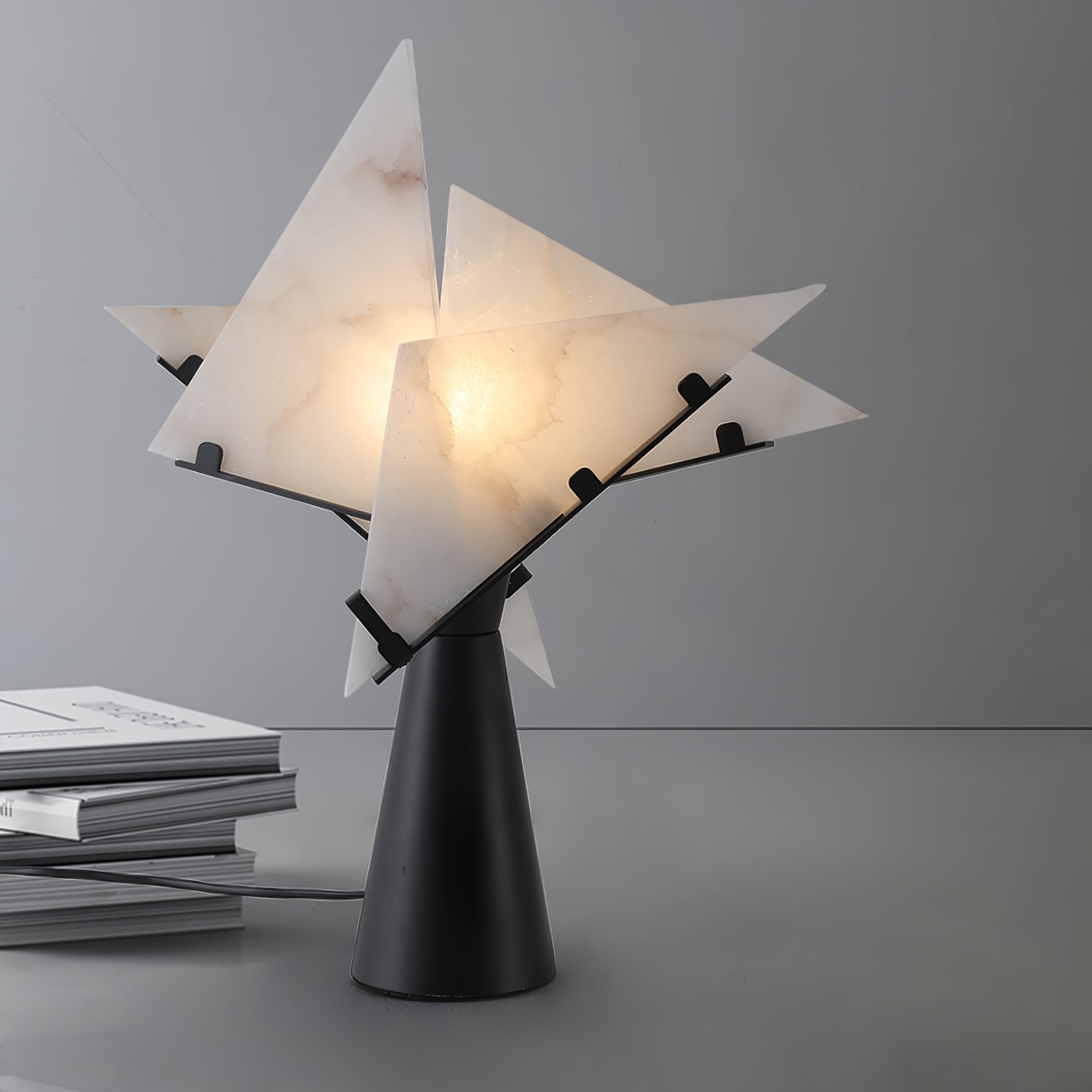 Modern Alabaster Accent Table Lamp Sculptural Natural Stone LED Desk Light