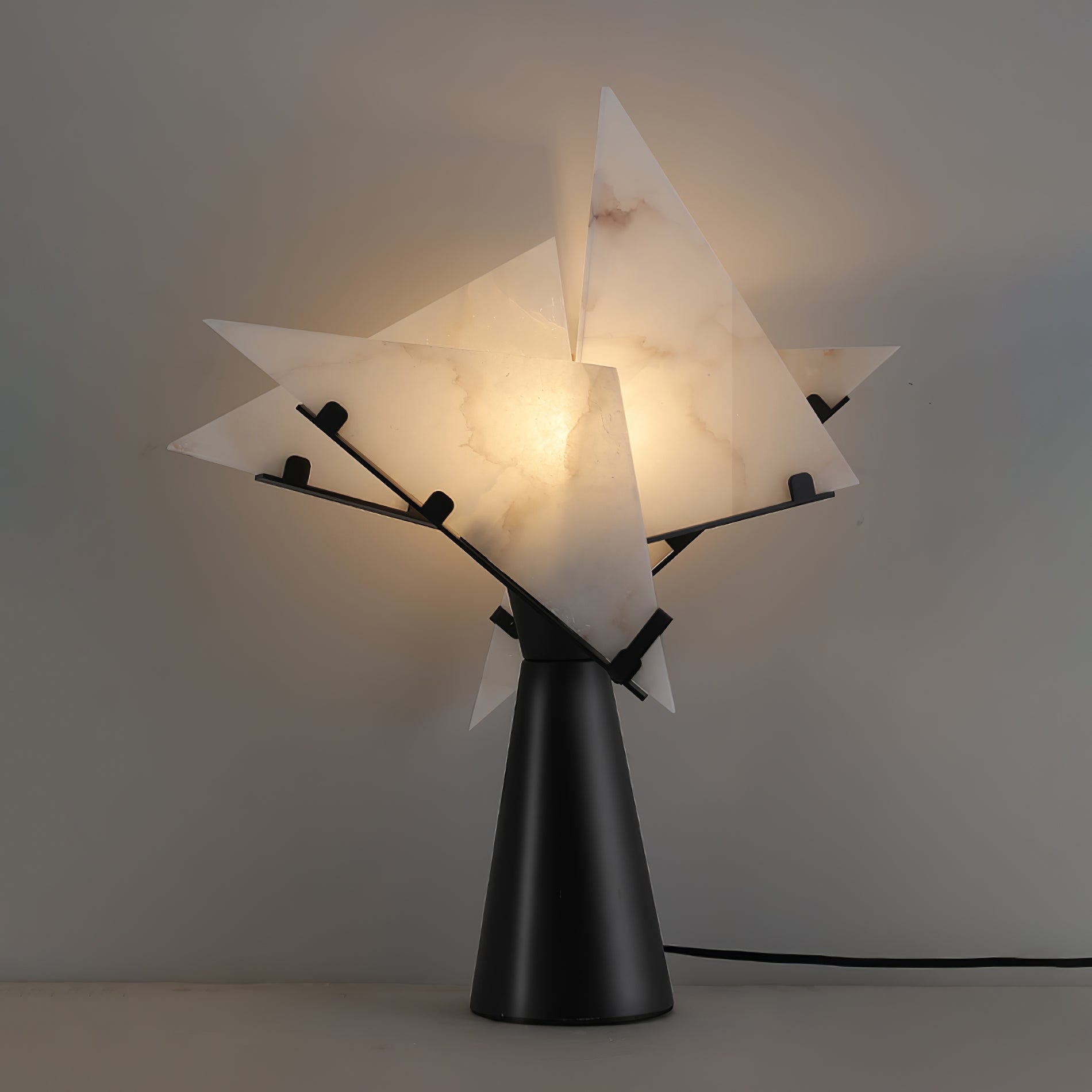 Modern Alabaster Accent Table Lamp Sculptural Natural Stone LED Desk Light