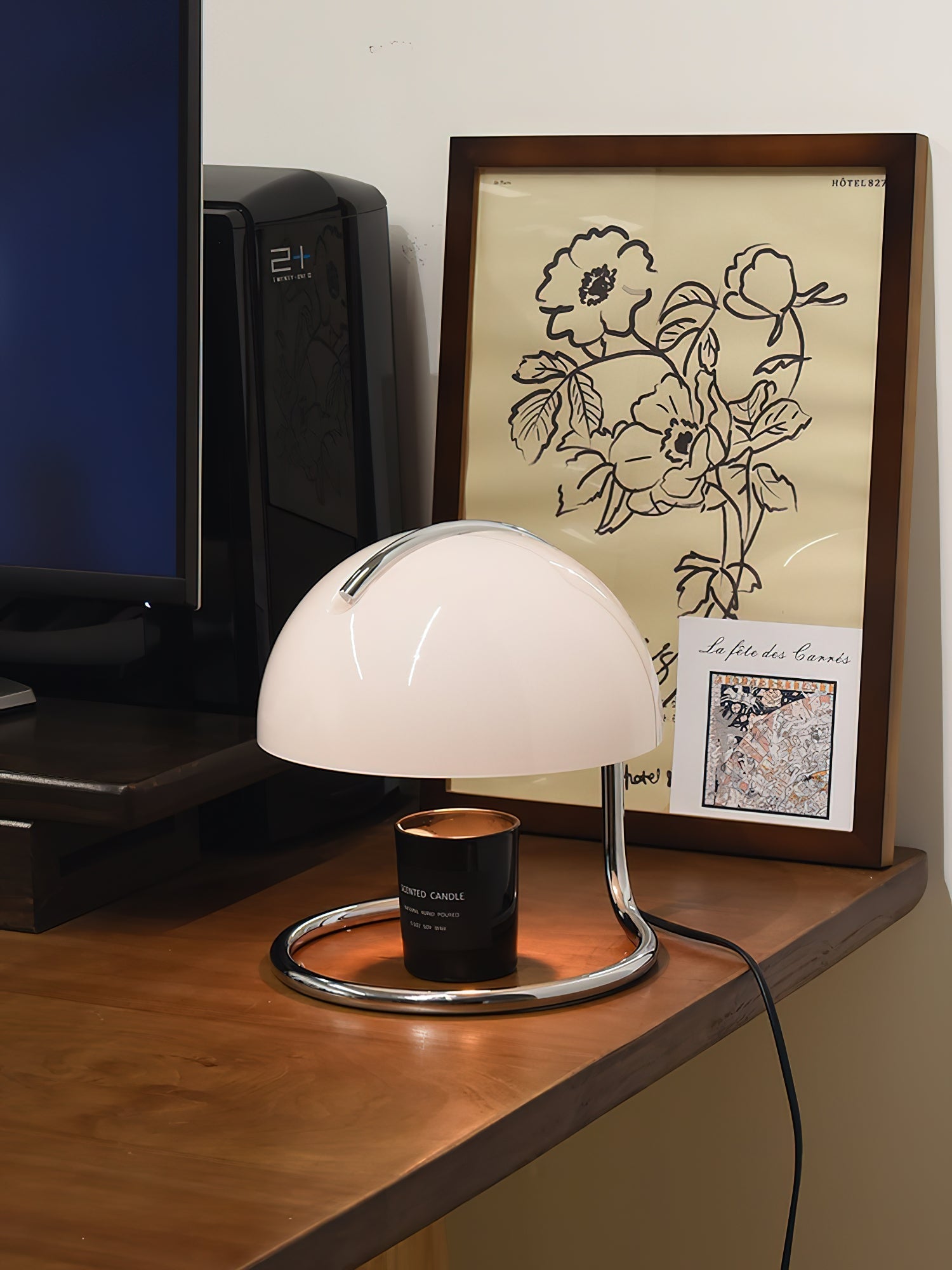 Modern Minimalist Chrome Table Lamp with Glass Shade for Reading and Candle Warming