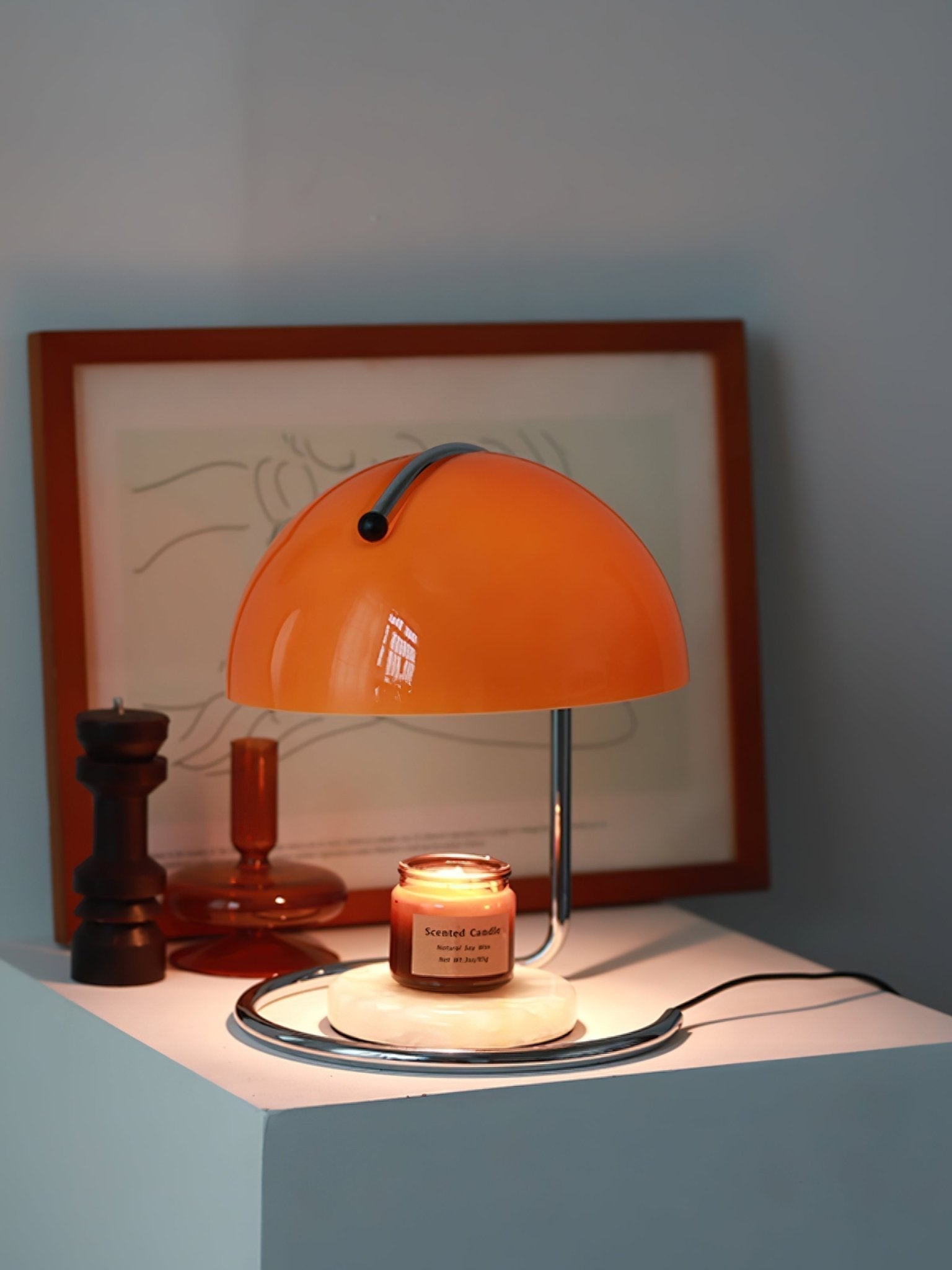Modern Minimalist Chrome Table Lamp with Glass Shade for Reading and Candle Warming