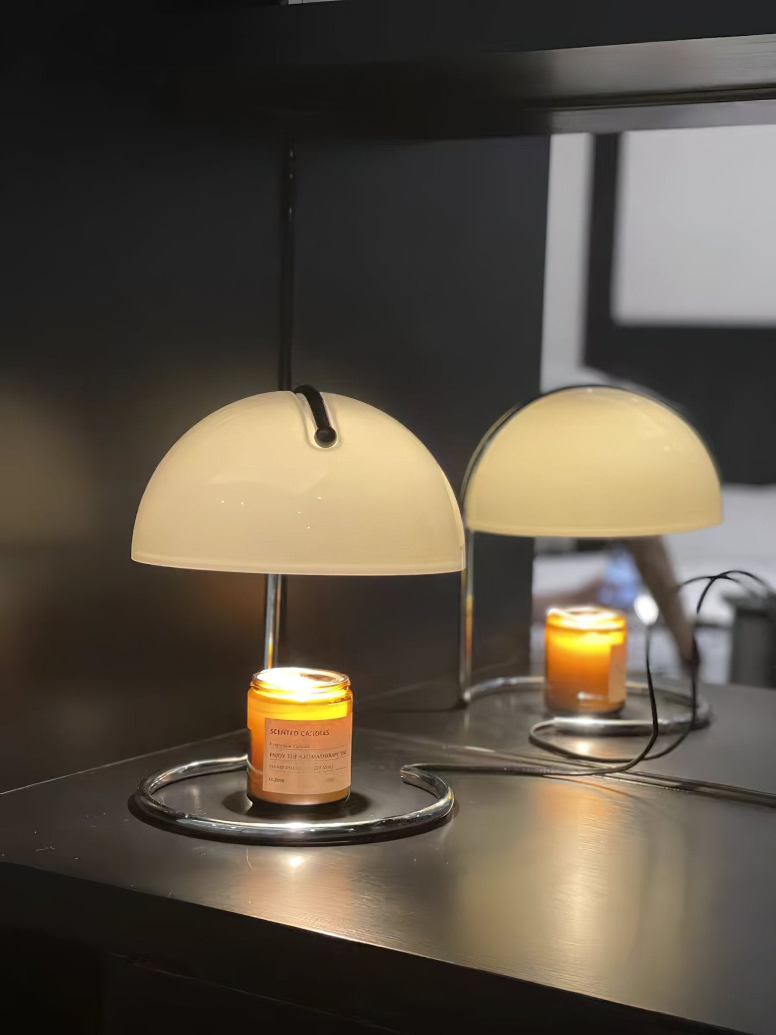 Modern Minimalist Chrome Table Lamp with Glass Shade for Reading and Candle Warming