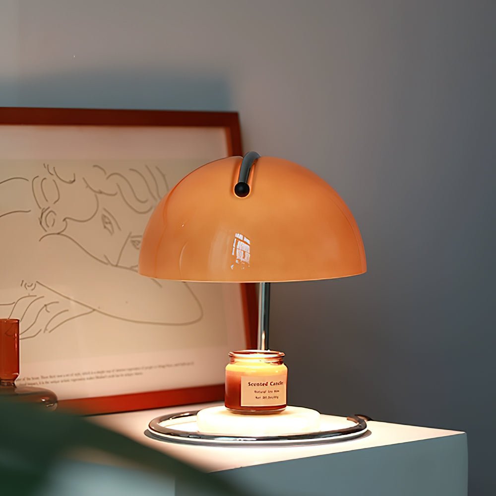 Modern Minimalist Chrome Table Lamp with Glass Shade for Reading and Candle Warming