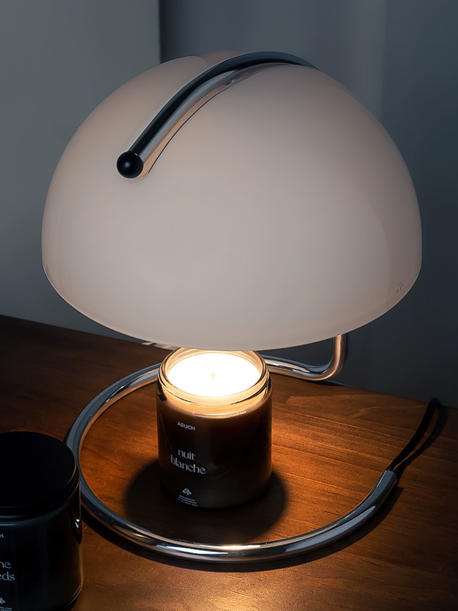 Modern Minimalist Chrome Table Lamp with Glass Shade for Reading and Candle Warming