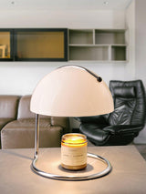 Modern Minimalist Chrome Table Lamp with Glass Shade for Reading and Candle Warming
