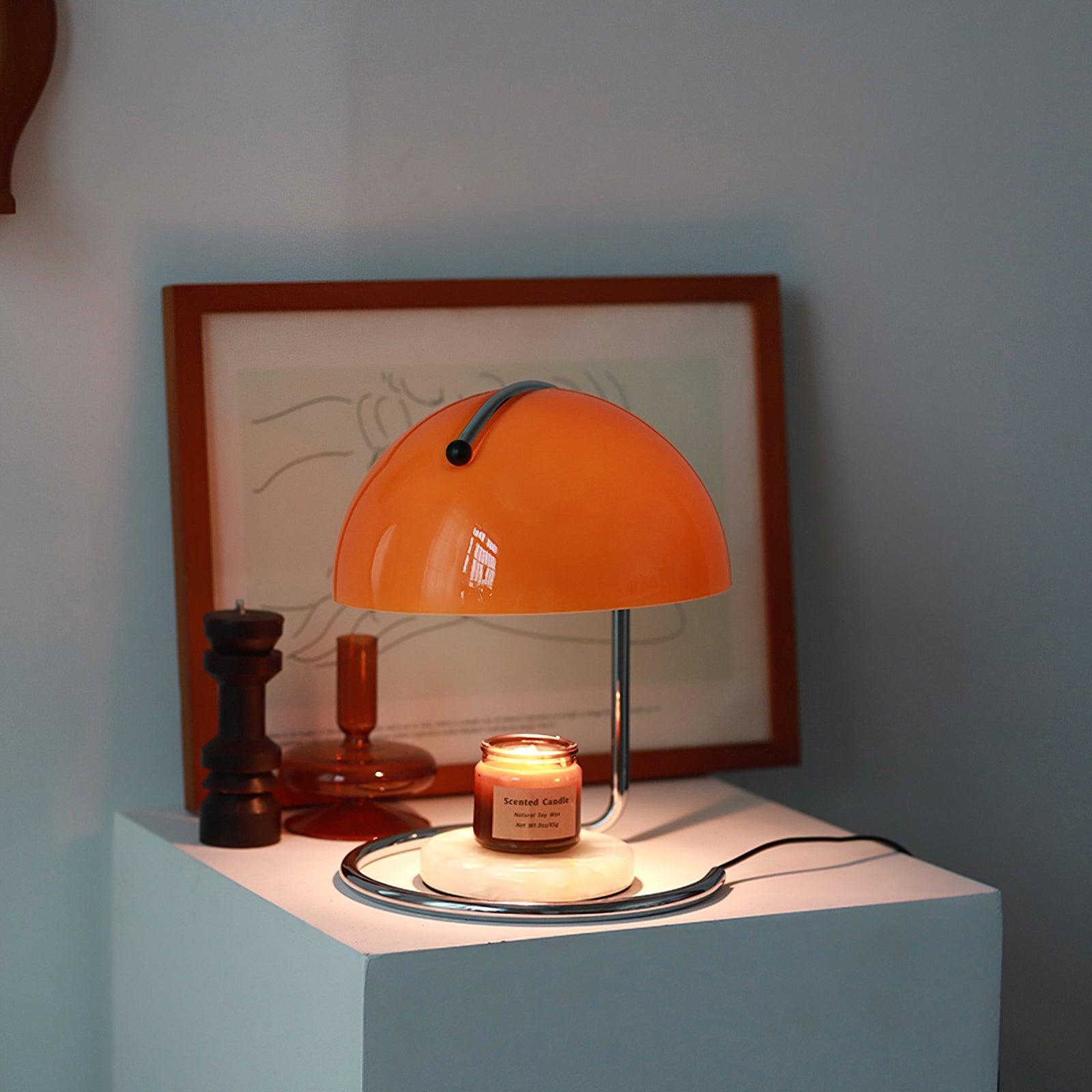 Modern Minimalist Chrome Table Lamp with Glass Shade for Reading and Candle Warming