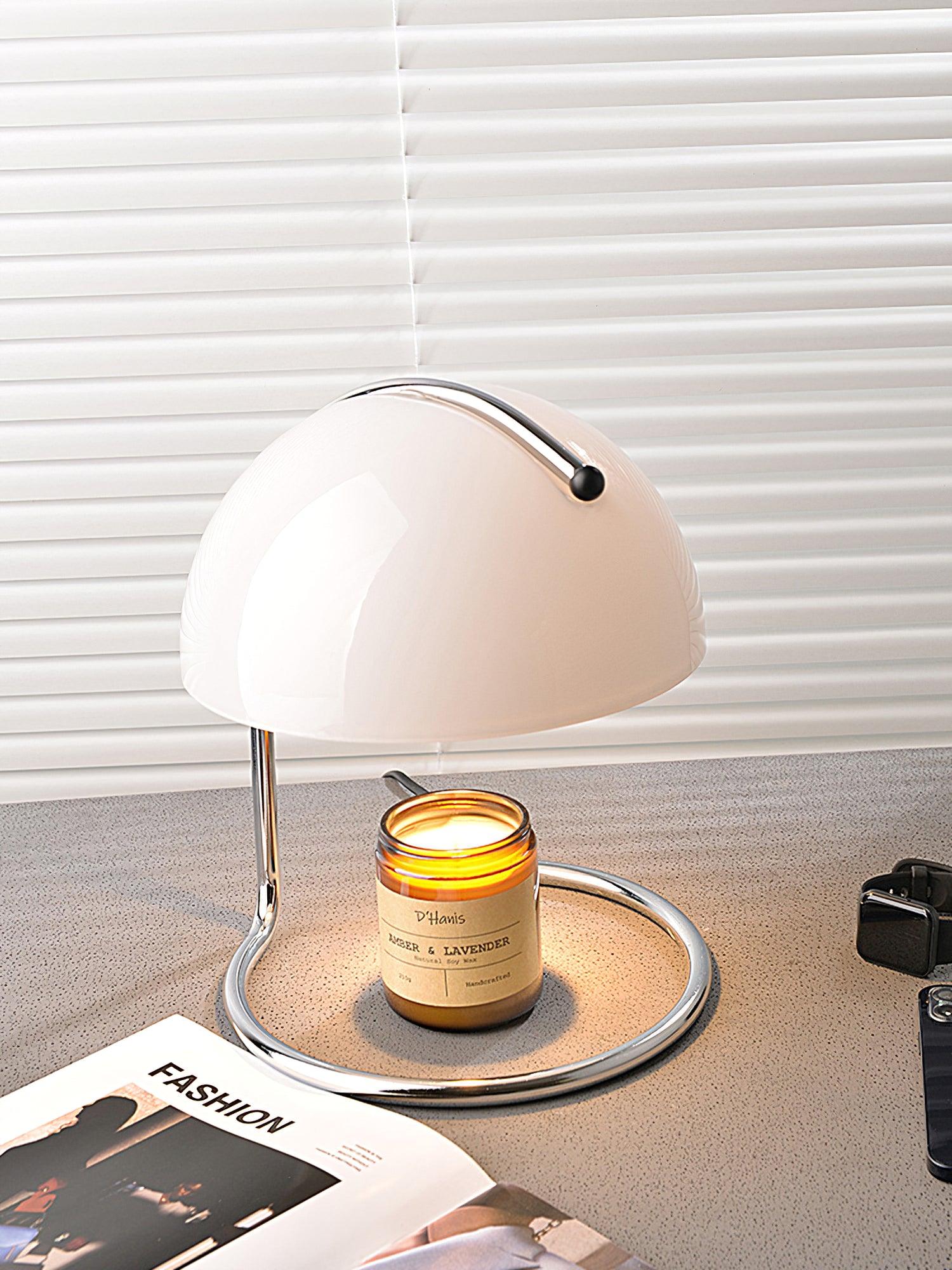 Modern Minimalist Chrome Table Lamp with Glass Shade for Reading and Candle Warming