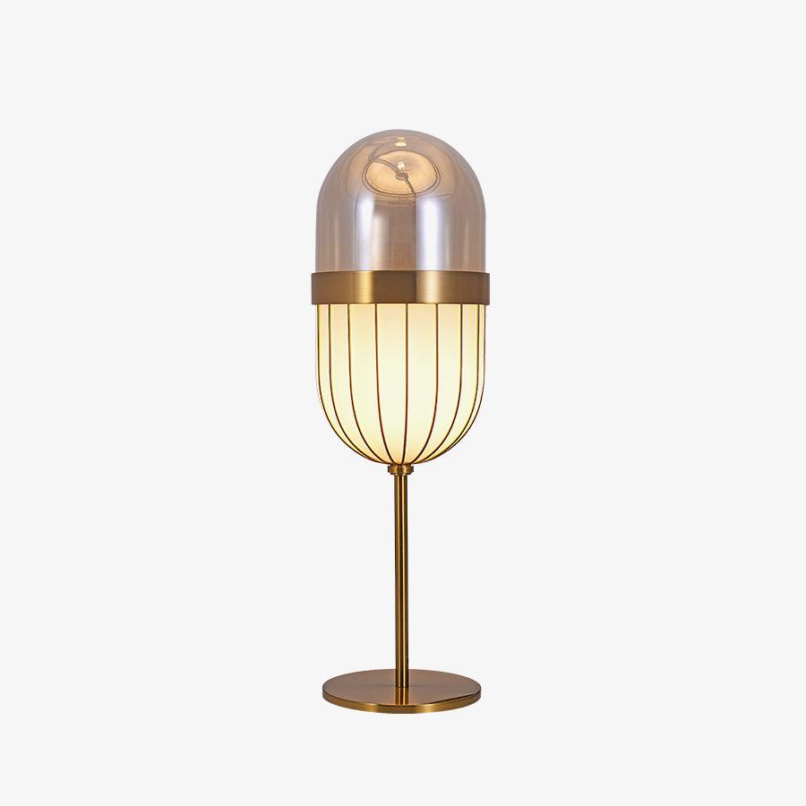 Modern Gold Pill Table Lamp with Mouth Blown Glass Shade for Office and Bedroom Ambient Lighting