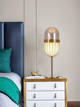 Modern Gold Pill Table Lamp with Mouth Blown Glass Shade for Office and Bedroom Ambient Lighting