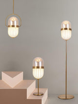 Modern Gold Pill Table Lamp with Mouth Blown Glass Shade for Office and Bedroom Ambient Lighting