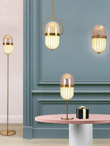 Modern Gold Pill Table Lamp with Mouth Blown Glass Shade for Office and Bedroom Ambient Lighting