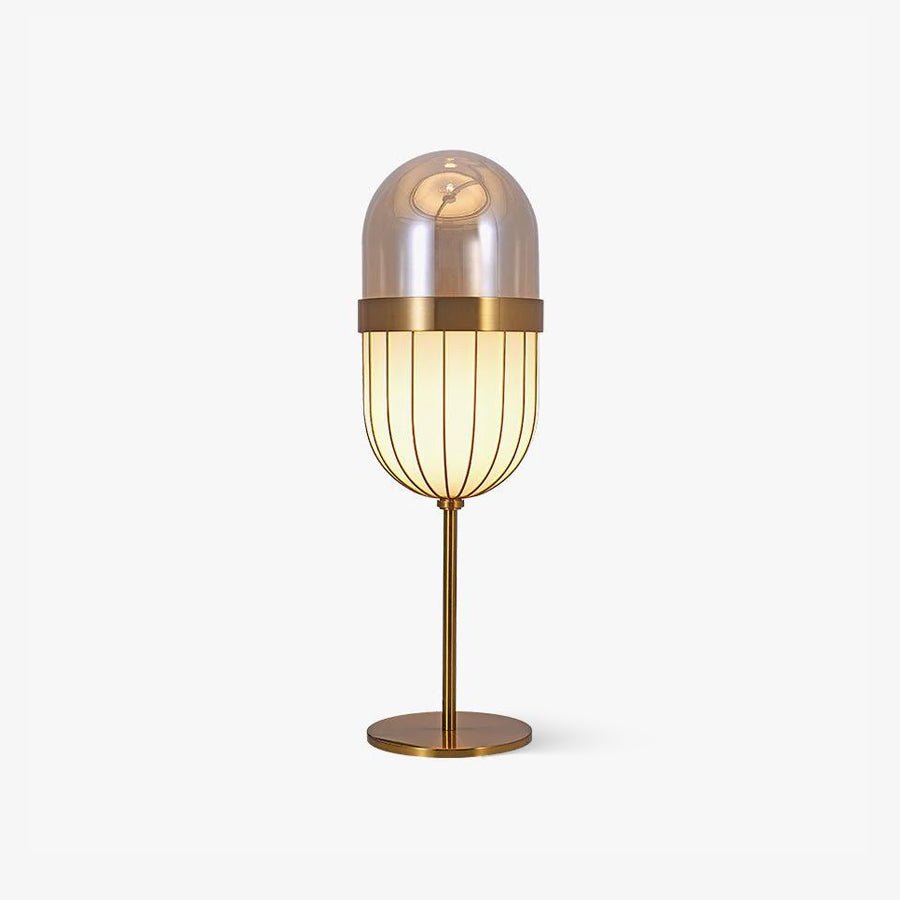 Modern Gold Pill Table Lamp with Mouth Blown Glass Shade for Office and Bedroom Ambient Lighting