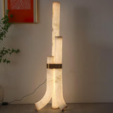 Minimalist Piped Alabaster Floor Lamp with Natural Stone Shades and Brass Body