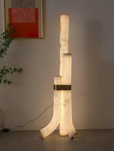 Minimalist Piped Alabaster Floor Lamp with Natural Stone Shades and Brass Body