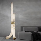 Minimalist Piped Alabaster Floor Lamp with Natural Stone Shades and Brass Body