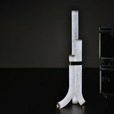 Minimalist Piped Alabaster Floor Lamp with Natural Stone Shades and Brass Body