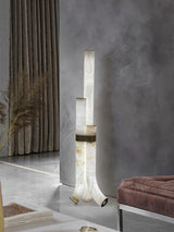 Minimalist Piped Alabaster Floor Lamp with Natural Stone Shades and Brass Body