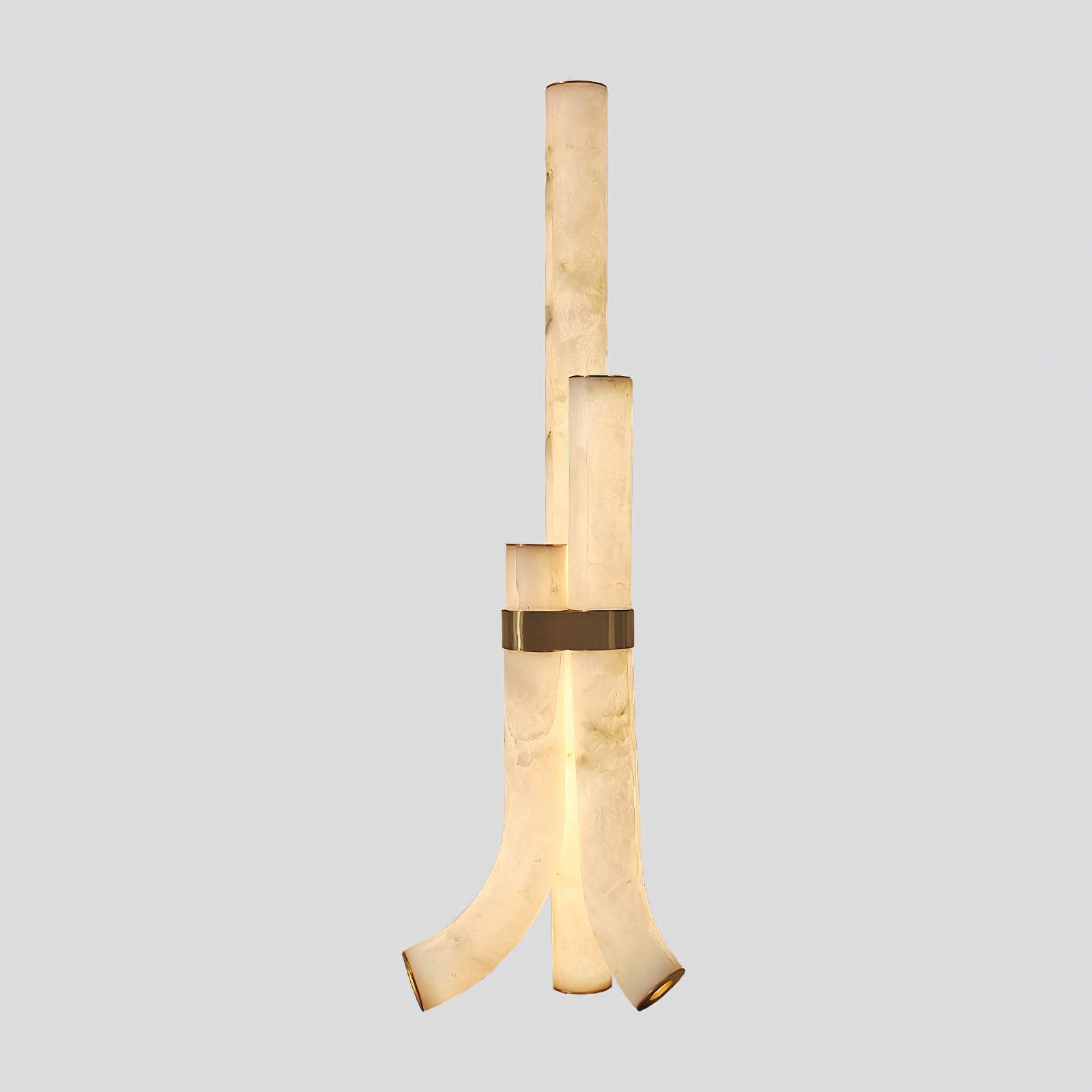 Minimalist Piped Alabaster Floor Lamp with Natural Stone Shades and Brass Body
