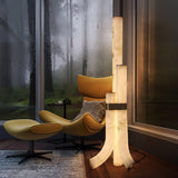 Minimalist Piped Alabaster Floor Lamp with Natural Stone Shades and Brass Body
