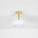 Bauhaus Inspired Mid Century Modern Glass Disc Ceiling Lamp Vintage Wood Light Fixture